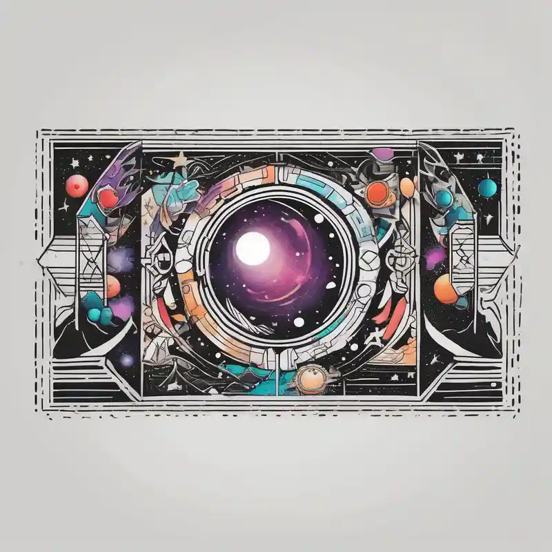 I wanna a tattoo in my wrist with a shape of rectangle wide as a bracelet with astronomy theme galaxy planets and stars – Cartoon, Vibrant color